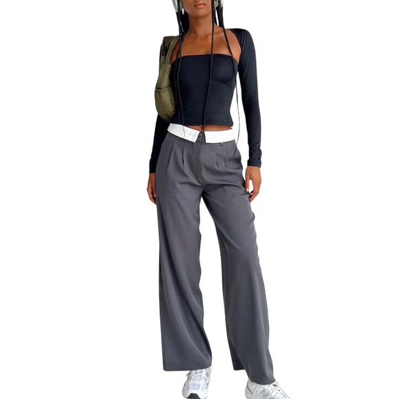 Princess Polly Lacro Pant Pants Trousers Slate Wide Leg Pockets Colour Block - Picture 2 of 12